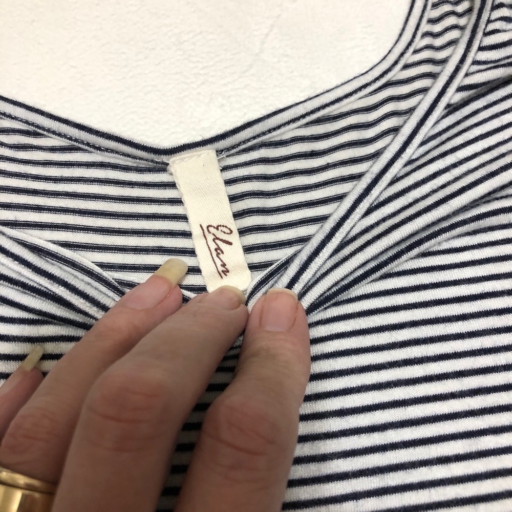 Elan Wide Neck Gray And White Striped Tee - Picture 4 of 7